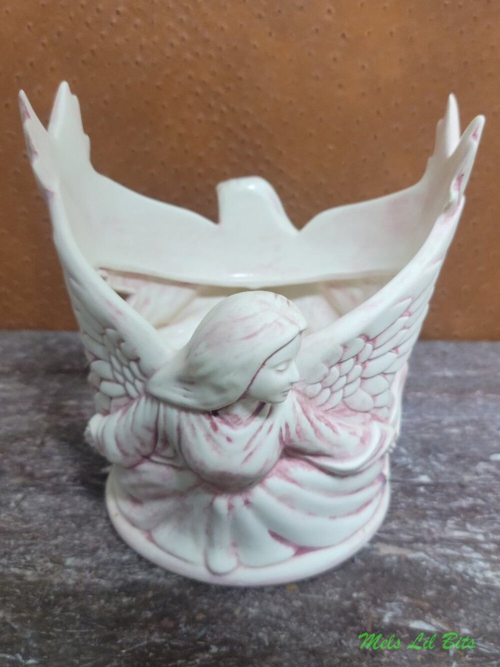 Set of 2 Scioto Ceramic Double Angel Votive Holder Pot Reproductions